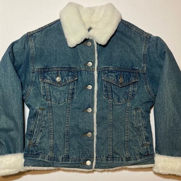 Vintage Western Star Blue Denim Jacket White Faux Fur Lined Denim Jacket Trucker - Picture 1 of 11